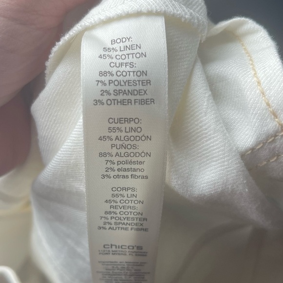 Chico's 3/4 Sleeve Linen Blend Utility Jacket Blazer Alabaster Boho Size 8 - Picture 8 of 13